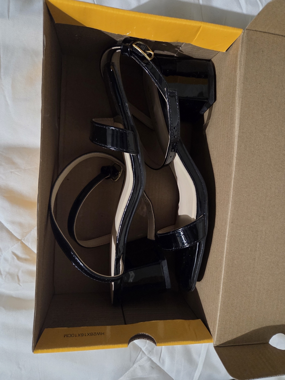 BAMBOO Black Patent Block Heel Ankle Strap Sandals